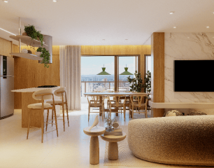 SALA DE ESTAR E JANTAR INTEGRADA A COZINHA