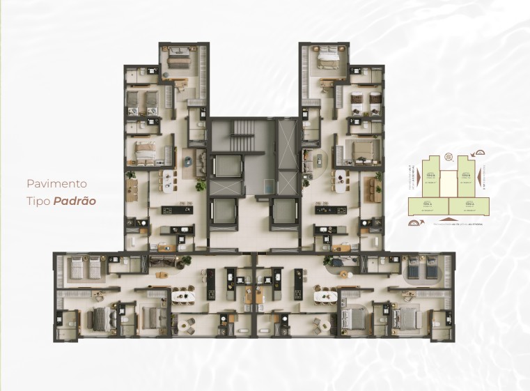 AYA · Planta pavimento tipo - 3 suites, 120,69 m2 e 121,55 m2